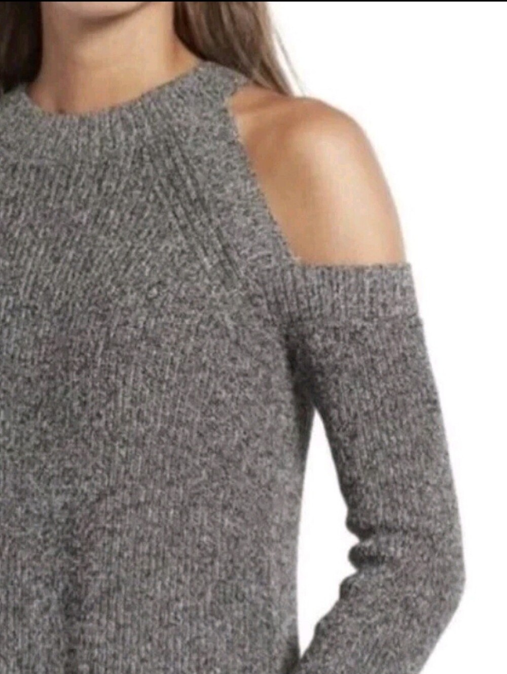 Rag & Bone Jean "Dana" Marbled Charcoal Knit Cold Shoulder Sweater S Petite